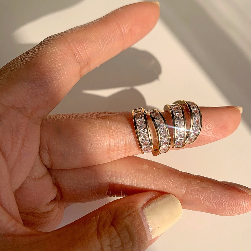 Bông Tai Hai Lớp Hình Chữ C Đính Đá zircon Thời Trang Hàn Quốc Cho Nữ