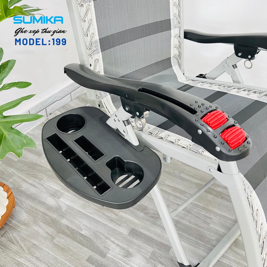 Ghế xếp thư giãn SUMIKA 199, khung thép vuông sơn tĩnh điện cao cấp, lưới vải thoáng khí, lăn tay massage
