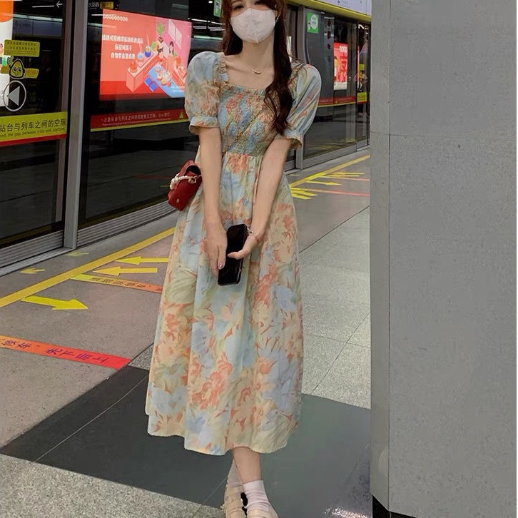 Đầm hoa Perty tay phồng thời trang mới mùa hè phong cách Hàn Quốc cho nữ