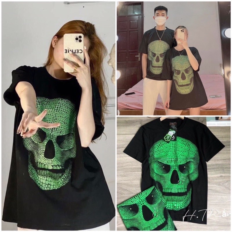 Áo thun nam nữ hình đầu lâu tay ngắn cổ tròn Unisex chất thun cotton mềm mát