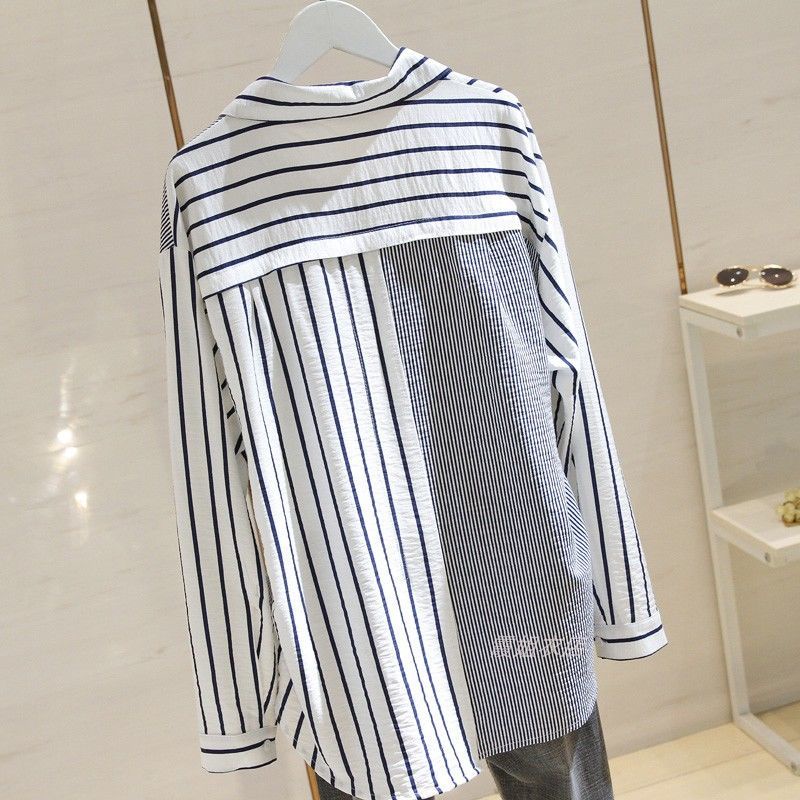 Áo sơ mi RENJIANVSHENG 164715 tay dài dáng rộng họa tiết kẻ sọc dễ phối đồ size M-4XL thời trang cho nữ