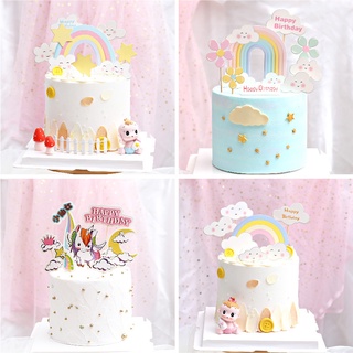 Set 8 Phụ Kiện Trang Trí Bánh Kem Hình Kỳ Lân Cầu Vồng Dễ Thương Xinh Xắn