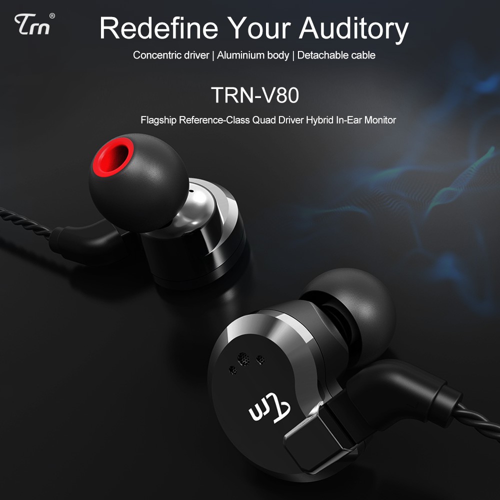 Tai nghe nhét tai TRN V80 2DD+2BA hybrid năng động hifi iem/ giảm tiếng ồn chuyển động