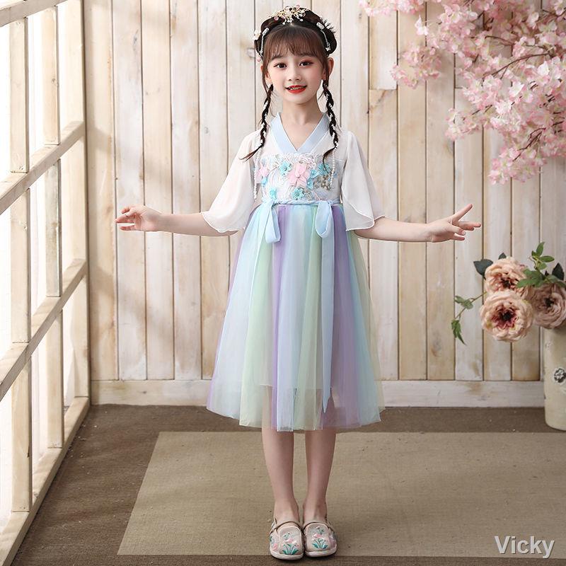 🌈Thời Trang Trẻ Em🌈Váy nữ sinh Trang phục mùa xuân của phụ nữ Váy công chúa trẻ em, kiểu Trung Quốc, Hanfu suit, váy c