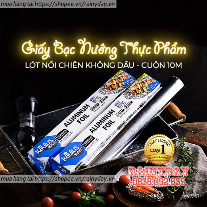 Giấy bạc nướng thực phẩm lót nồi chiên không dầu cuộn lớn 10m, màng nhôm nướng thịt hàu bọc bánh