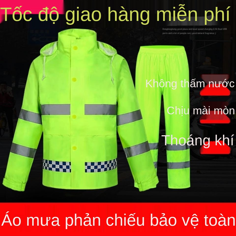 Áo mưa phản quang nhiệm vụ giao thông cứu hộ khẩn cấp an toàn vệ sinh quần chống thấm nước huỳnh màu xanh lá cây đi xe đ