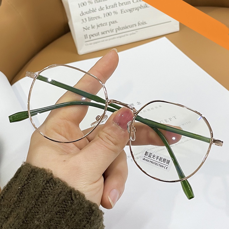 Mắt kiếng gọng oval kim loại chống bức xạ thời trang cổ điển cá tính cho nam và nữ