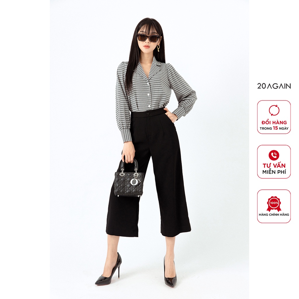 Quần ống suông nữ cạp cao 20AGAIN, họa tiết caro trẻ trung, năng động QBA1930