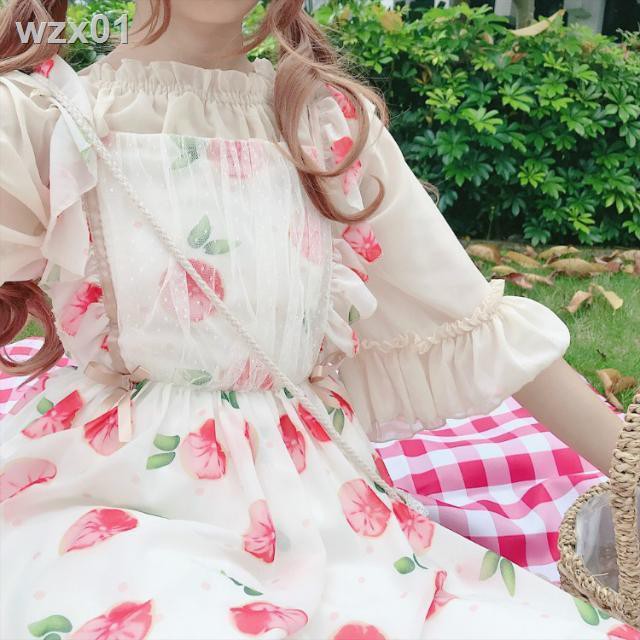 Quần áo phụ nữ mùa hè Cô gái mềm mại Nhật Bản sơ mi voan ren ngắn tay xù lông Lolita với ở dưới