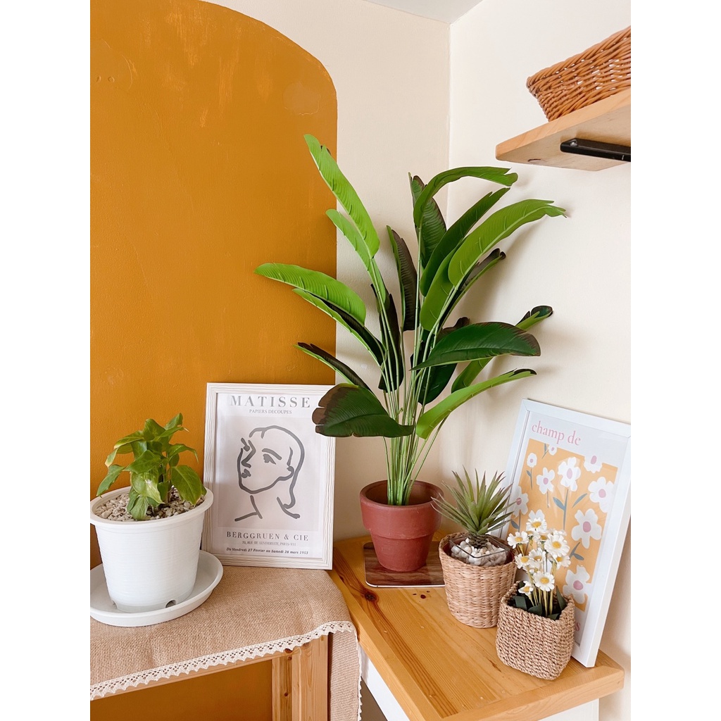 Bộ 18 Lá Chuối Giả Bằng Nhựa Trang Trí Nhà Cửa / Cây Skybird cao cấp Cây chuối Skybird phân loại Maranta Plant Viral Cây nhân tạo / Cây trồng trong chậu 18 lá Cây cọ nhựa giả nhân tạo lớn