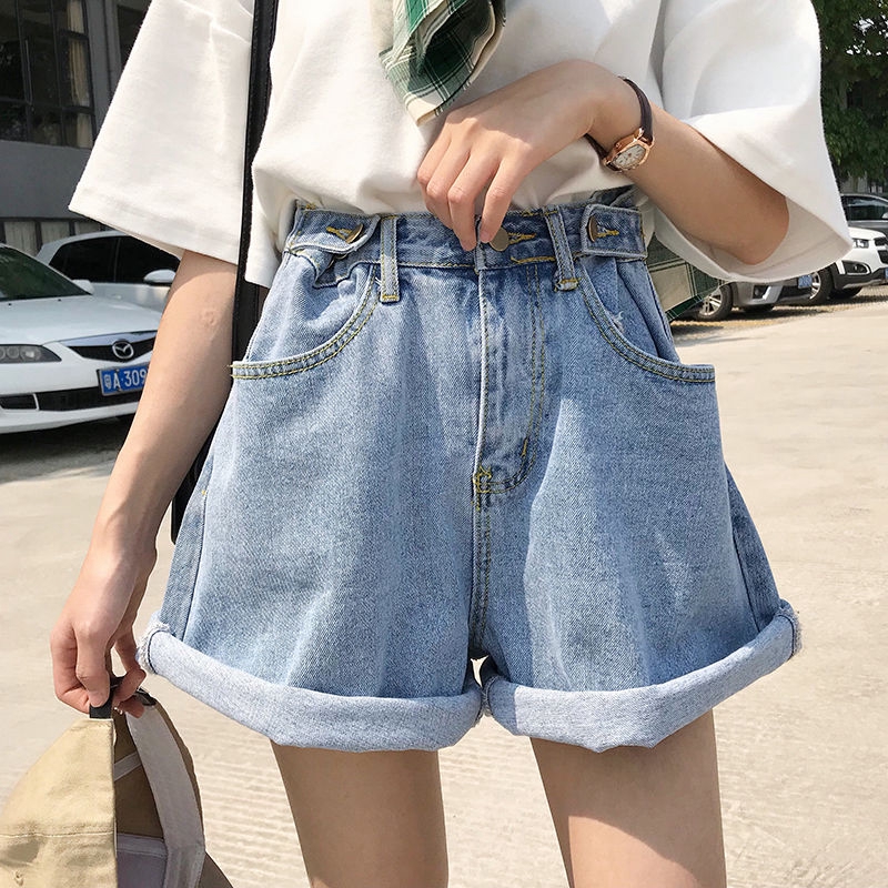 Quần Short Jean Lưng Cao Ống Rộng Thời Trang Mùa Hè Cho Học Sinh