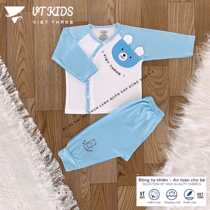 Bộ dài tay cho bé vải thun lạnh mềm mướt hình gấu siêu xinh - đồ sơ sinh - áo cài chéo quần đáp đũng