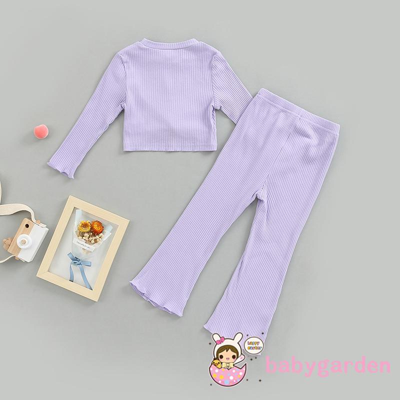 Set Đồ 2 Món Gồm Áo Cổ Thuyền Tay Dài Gân In Chữ + Quần Dài Eo Cao Xếp Ly Cho Bé Gái 2-7 Tuổi