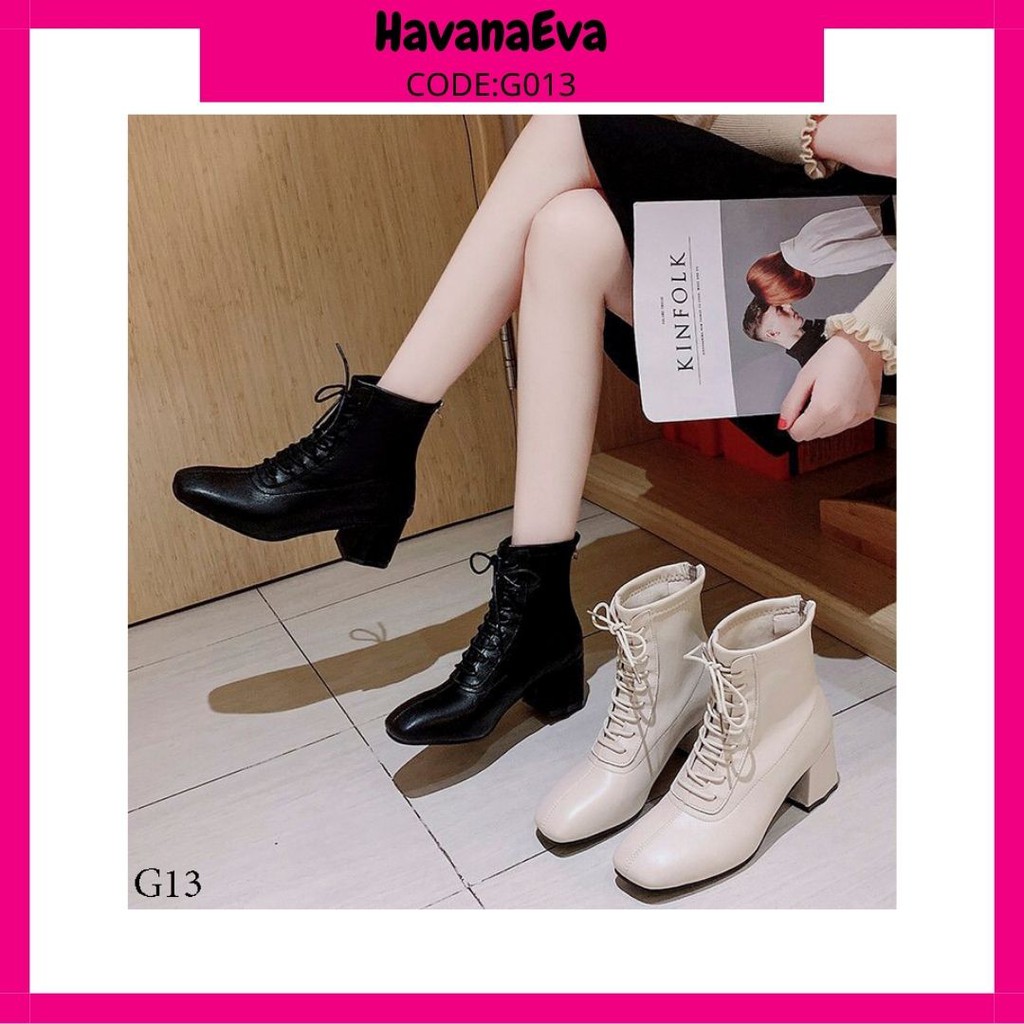 Bốt (boot) da mũi vuông cao gót, cổ ngắn mẫu mới nhất G13