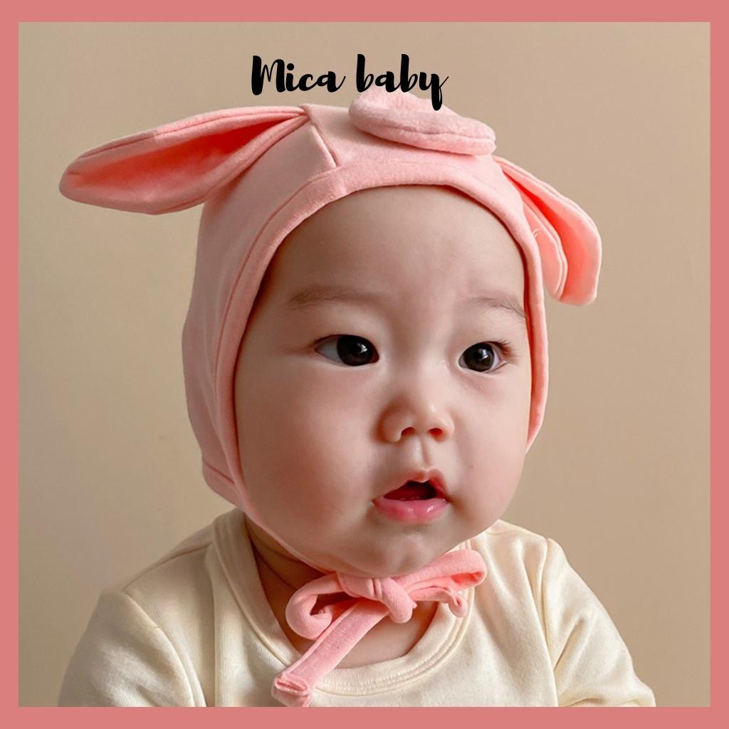 Mũ cotton buộc dây cho bé hình heo hồng dễ thương Mica Baby MD154