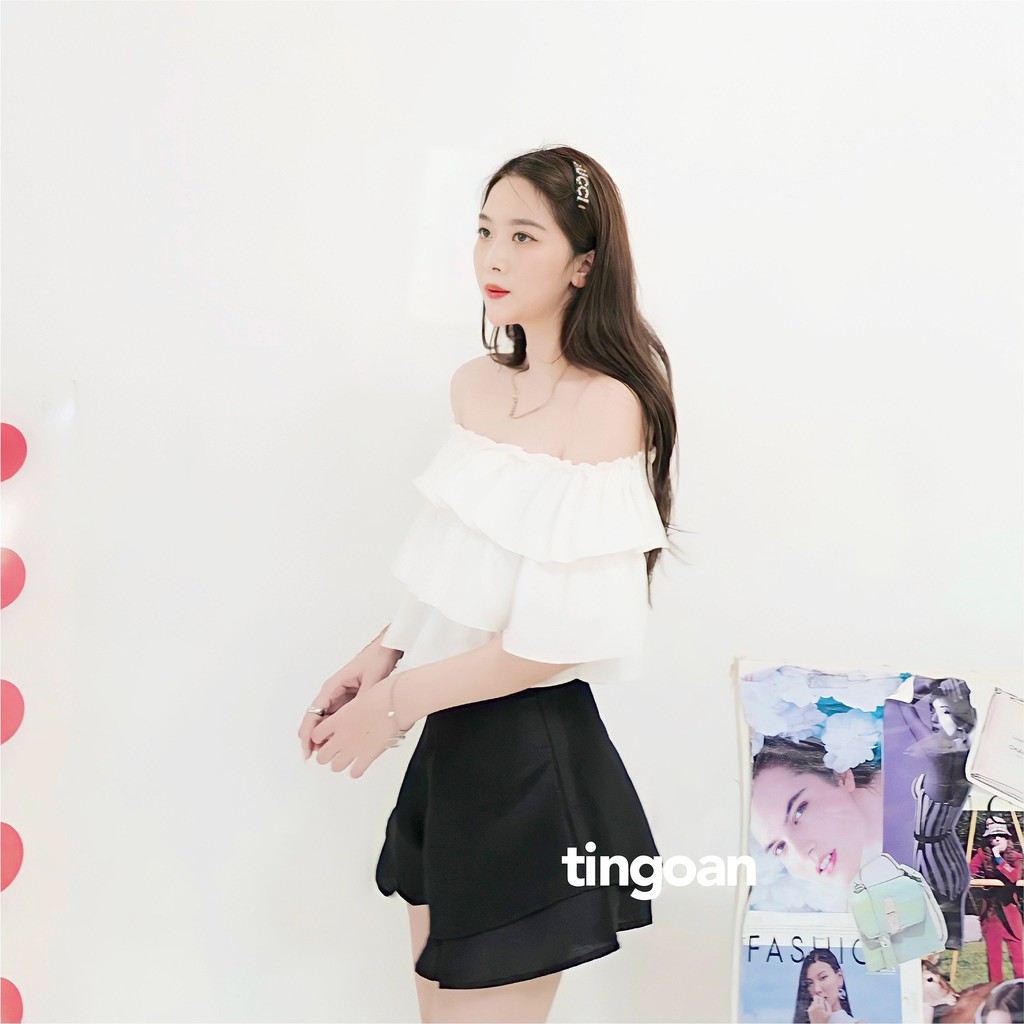 Áo trễ vai croptop 3 tầng đũi chống nhăn co dãn trắng tingoan BOY BYE OFF/WH | BigBuy360 - bigbuy360.vn