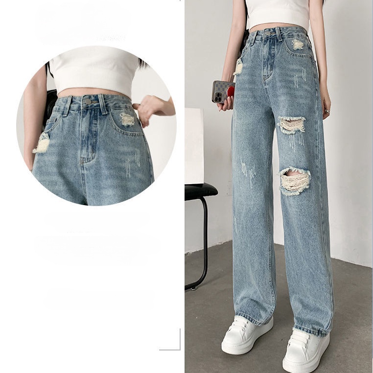Quần Jeans Nữ Lưng Cao Dáng Rộng Thời Trang Cá Tính