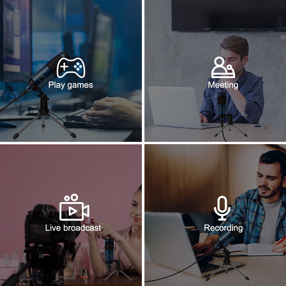 Micro để bàn thu âm kèm giá đỡ chuyên nghiệp dùng để thu âm hát karaoke, chơi game, làm podcast, cắm cổng USB