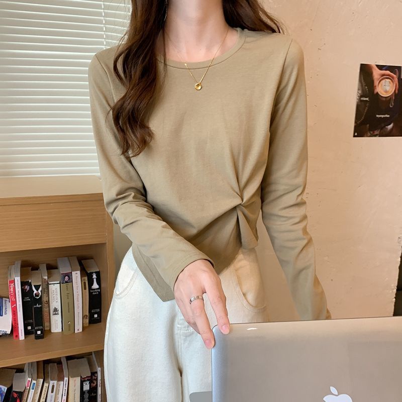 Áo thun COZOK tay dài màu trơn kiểu Hàn Quốc