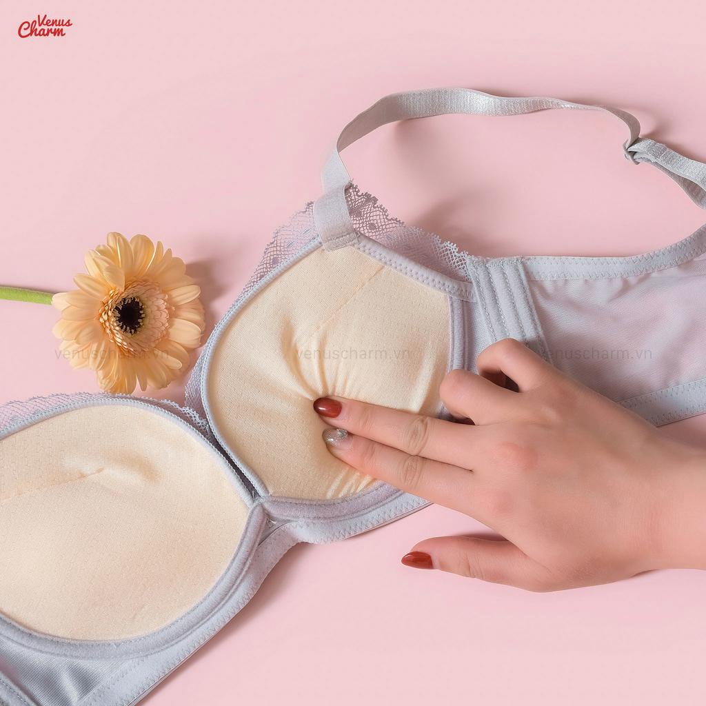 Áo lót không gọng đệm dày 3cm họa tiết ren nâng ngực tạo khe an toàn cho da nhạy cảm Venus Charm 6066