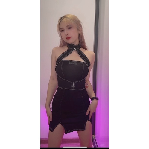 Váy Đầm Jeans Korea Cài Khoá Cổ Denim Dress Nary Closet 2022