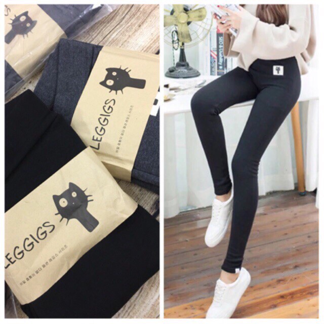 QUẦN LEGGING TAG MÈO, bIGSIZE 86KG, CÓ LỚP LÔNG MỀM MỊN LÓT BÊN TRONG, MÀU ĐEN