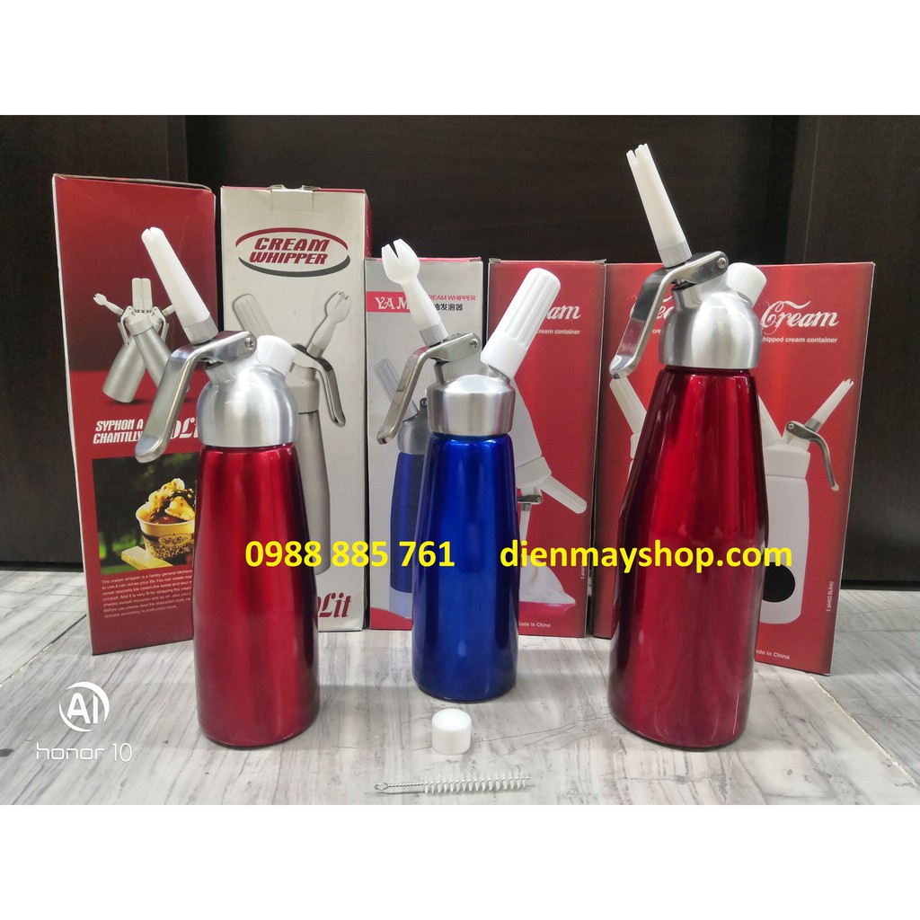 Bình xịt kem tươi inox 1L nhập khẩu (vòi nhựa), bình bơm kem nhựa 1L Thương Hiệu Cream Whipper