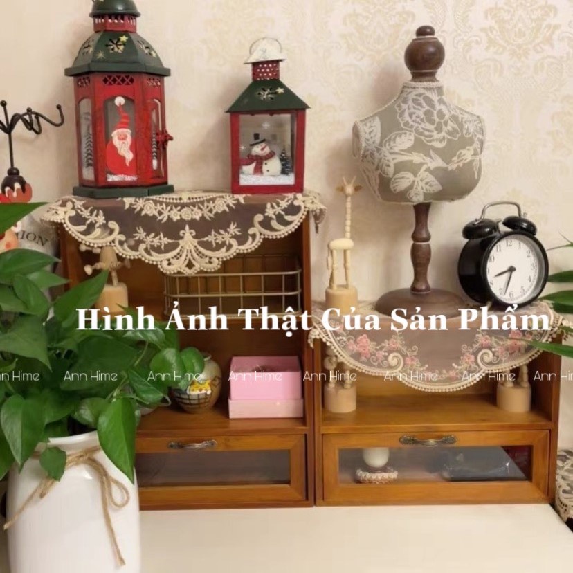 Tủ Gỗ Decor Đựng Đồ Mini Đồ Trang Điểm Cốc Chén Ly Vintage 3 Tầng Sp23