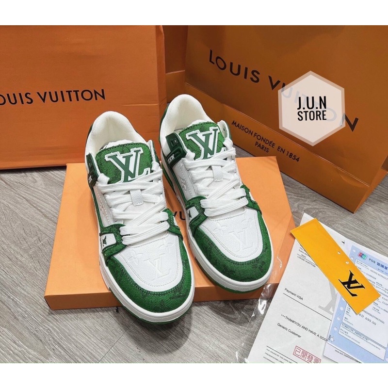GIÀY L.V TRAINER SNEAKER GREEN WHITE LAI AU