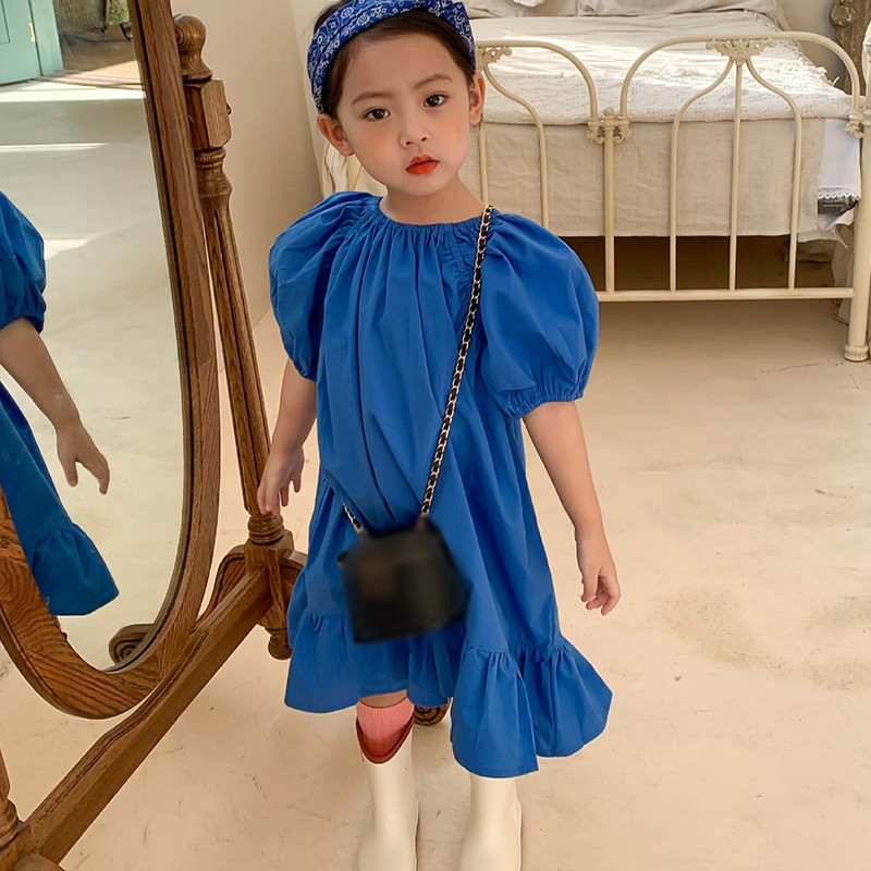 Đầm Công Chúa Tay Phồng Cổ Tròn Kiểu Hàn Quốc Xinh Xắn Cho Bé Gái
