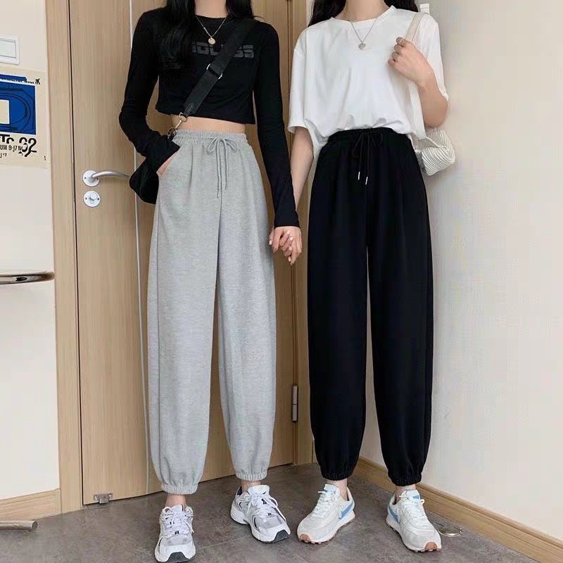 Quần nỉ ống bo thụng Unisex - Jogger thun trơn cạp chun dáng rộng nam nữ đủ size QN03