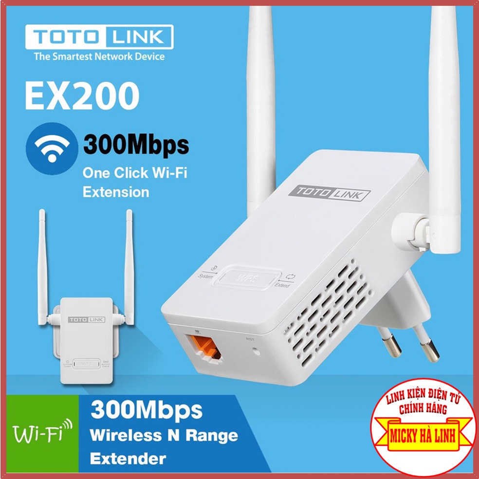 Bộ Kích Sóng Wifi Totolink EX200 2 Anten, Tốc độ 300Mbp Có Repeater Chính Hãng - Kết nối không dây