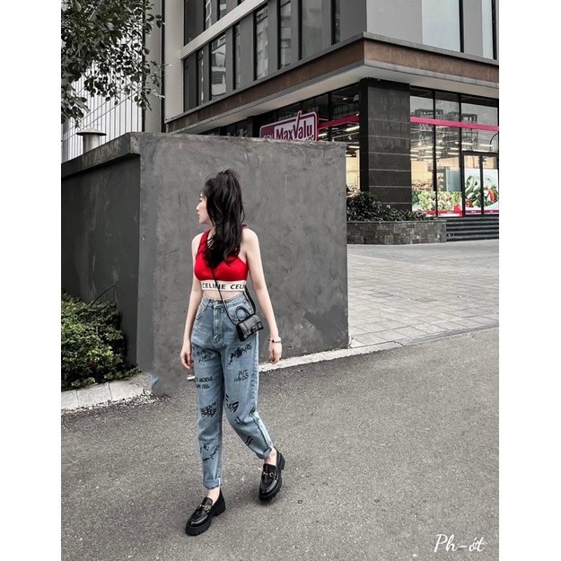 Quần baggy jean chữ cute