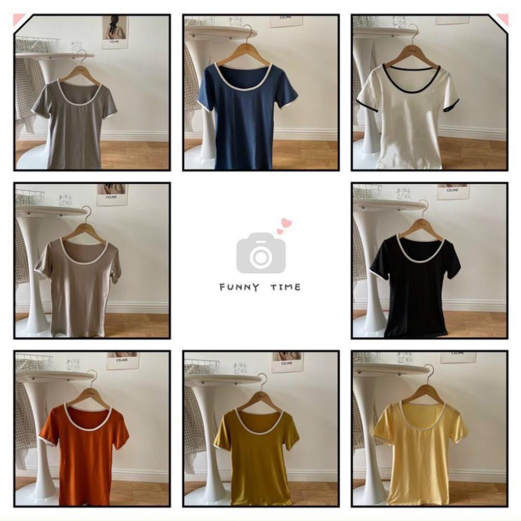 Áo thun nữ cộc tay, áo thun cổ tròn nhiều màu xinh xắn - H&amp;N Store