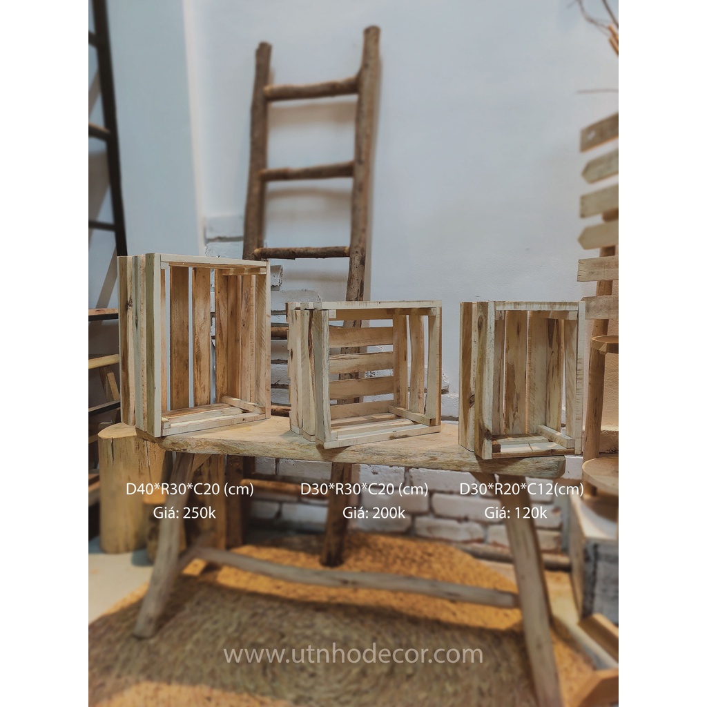 Thùng gỗ pallet trang trí nhiều kích cỡ