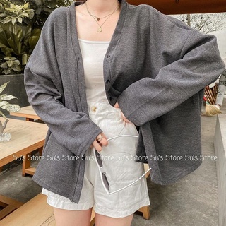 Áo khoác cardigan trơn nỉ pha len nâu choco xám - áo cadigan xám cúc cài basic ullzang - áo cardigan cổ tim hàng cúc giữ