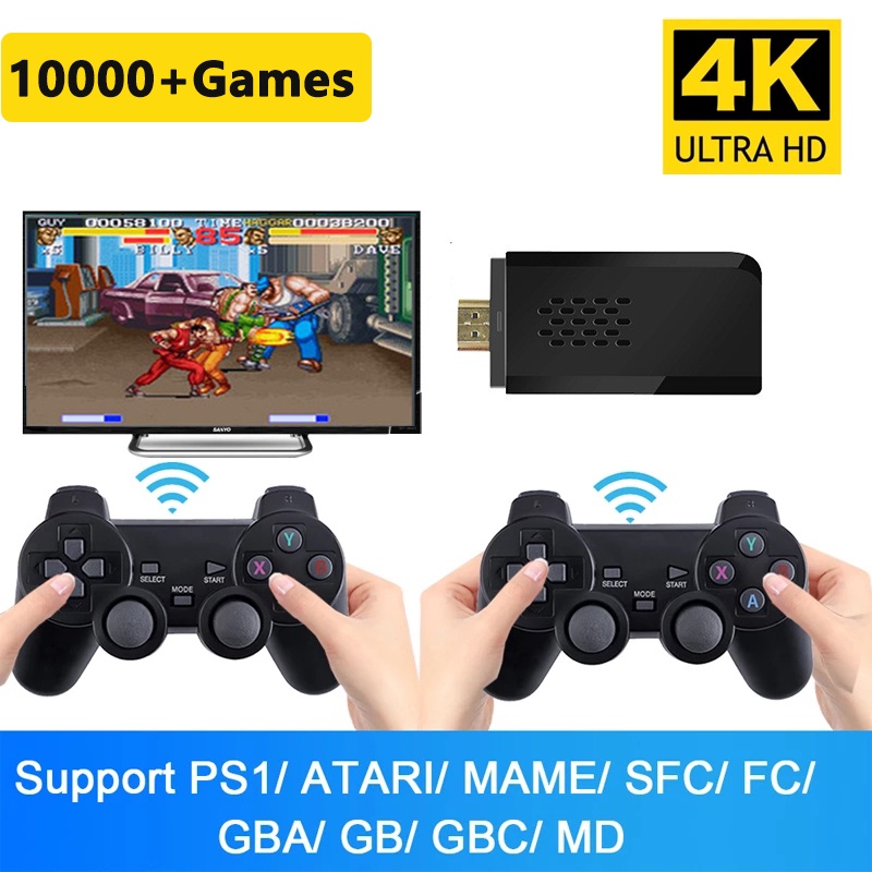 Game stick 4K HDMI Máy Chơi Game Cầm Tay Tv Không Dây 2.4g Kèm 2 Tay Cầm Chơi Game 10000 Trò Chơi Cổ Điển Hỗ Trợ Cps Ps1