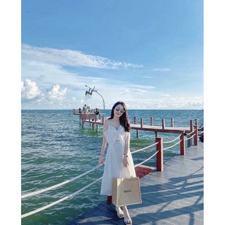 Set áo hai dây nơ ngực kèm chân váy