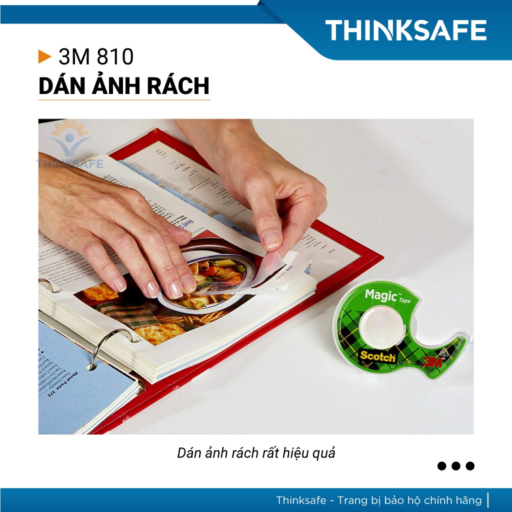 Băng keo 3M Scotch Magic Tape 810, thiết kế vô hình, dùng được cho photo, kích thước 19mm x 32.9m - Thinksafe