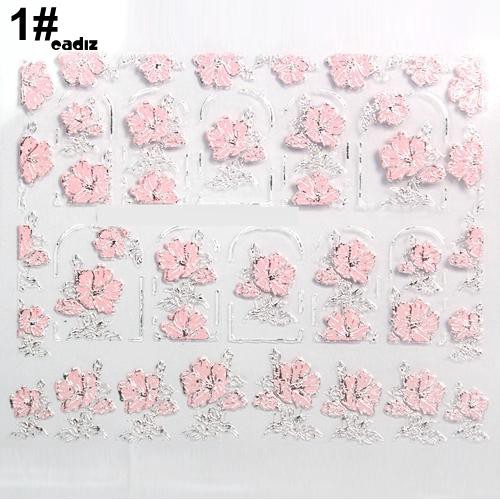Tấm sticker hoa màu hồng nổi 3D dán móng nghệ thuật