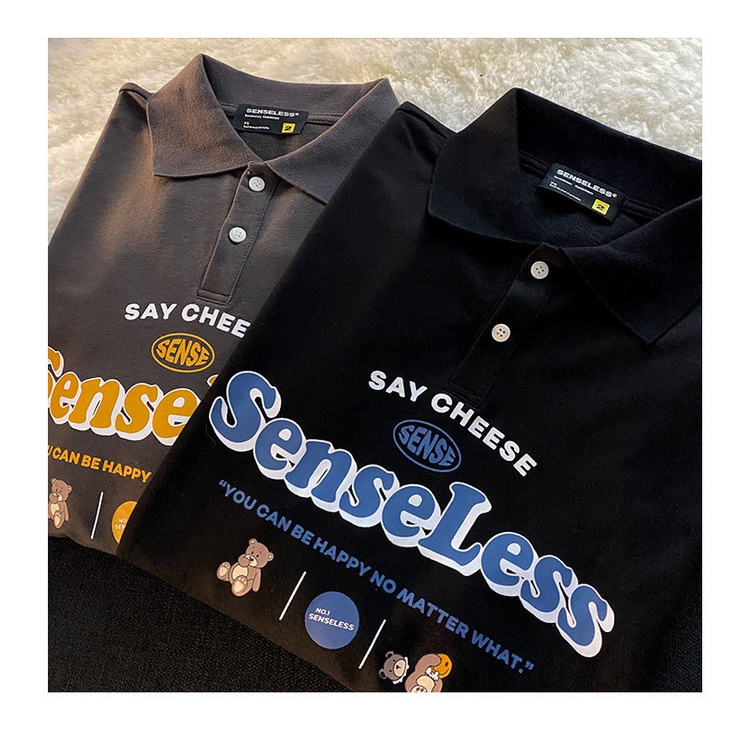 Japanese Retro Cartoon Bear Print Loose Long-sleeved Polo Shirt | BigBuy360 - bigbuy360.vn