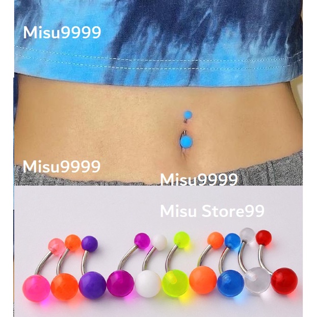 Khuyên rốn thân titan bi sác màu cá tính