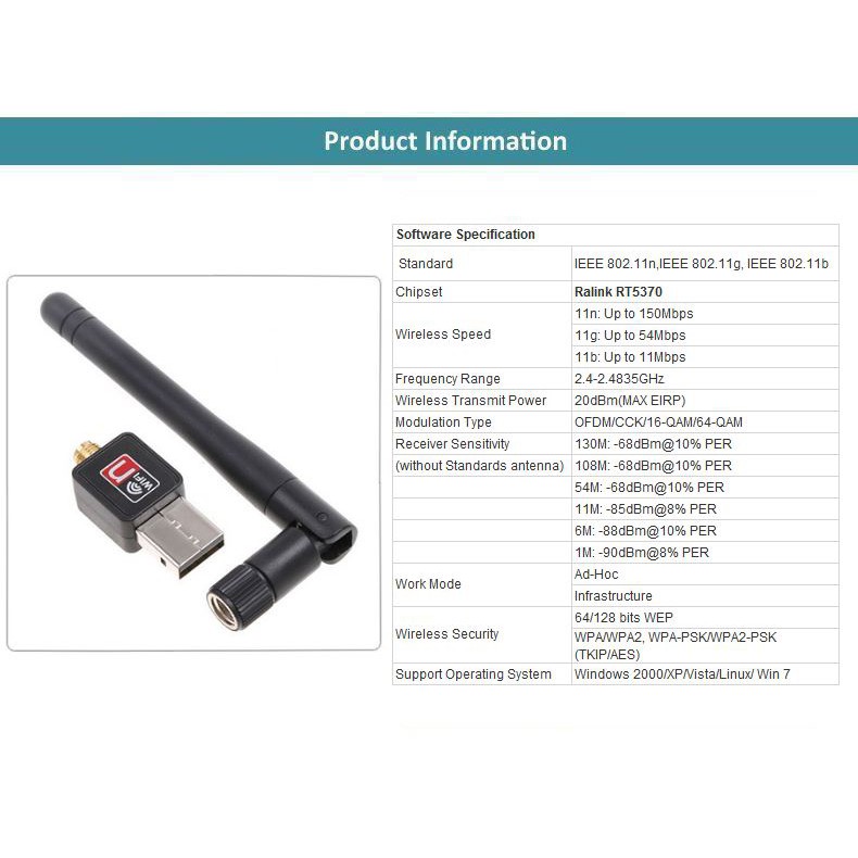 USB wireless 802.11n 150Mbps ST2S139