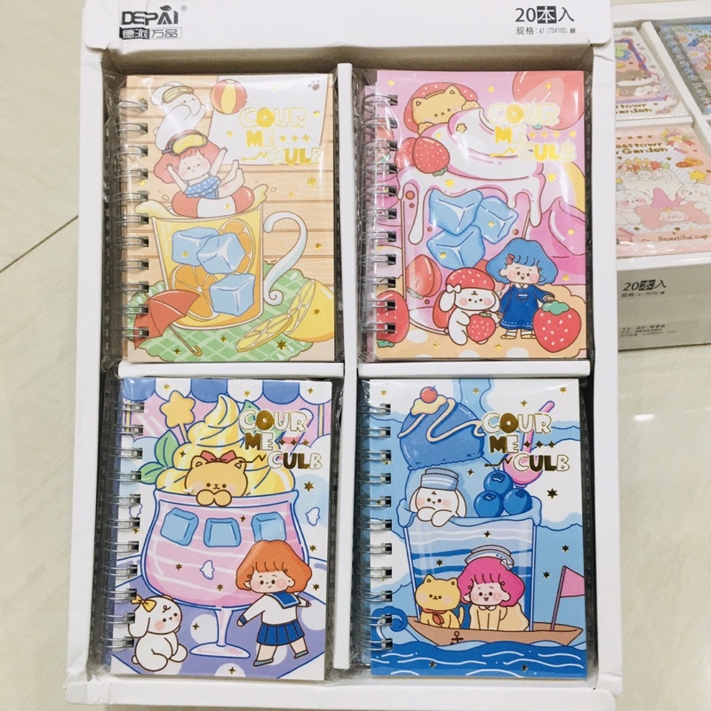 20 Quyển sổ A7-666 lò xo cute kích thước 77 x 107 mm(01 hộp)