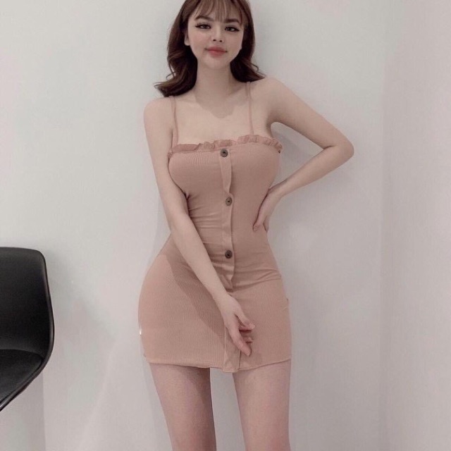 Đầm váy hai dây - Váy body nữ viền bèo phối cúc sexy tôn dáng chất đẹp ơi | BigBuy360 - bigbuy360.vn