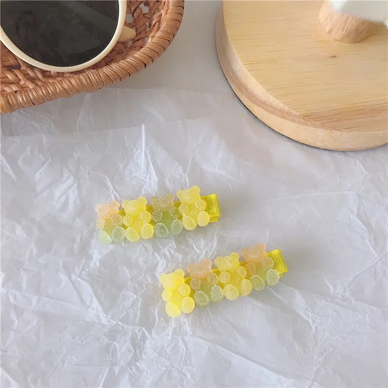 Kẹp tóc WE FLOWER phối mặt hình gấu kẹo dẻo nhiều màu sắc cầu vồng đáng yêu