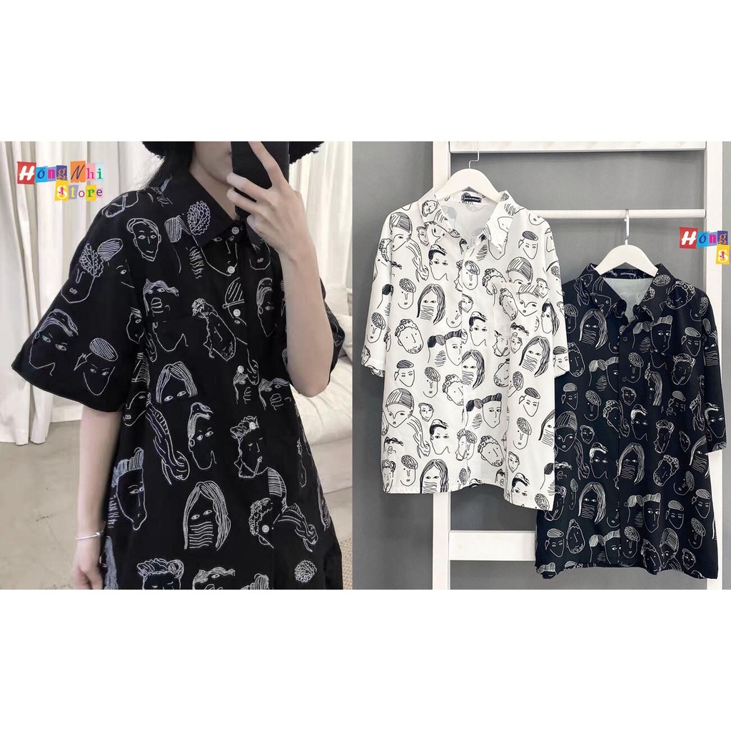 Áo Sơ Mi Hoạ Tiết Hoạt Hình Tay Lỡ Dáng Rộng Ulzzang Unisex, Sơ Mi Đi Biển - MM