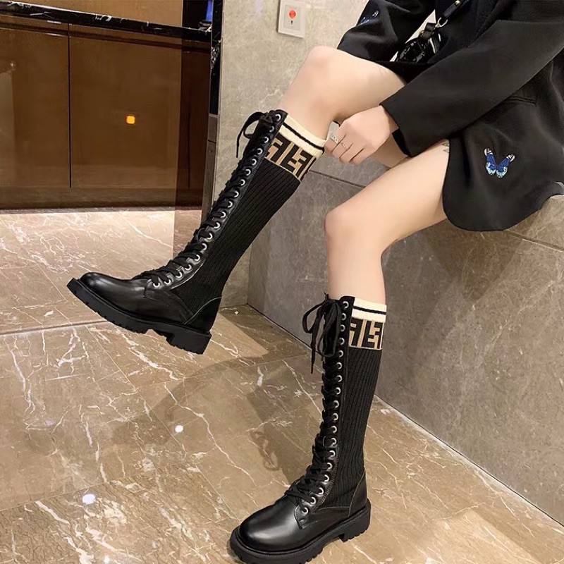 Boots len Fendi cổ cao đan dây đế cao 4cm | BigBuy360 - bigbuy360.vn