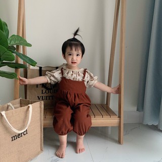 Bộ yếm [Hàng Thiết kế] áo chất linen, quần yếm thô của Maisonkids cho bé gái cá tính vui chơi từ 8-20kg
