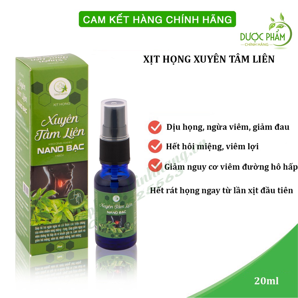 Xịt họng xuyên tâm liên keo ong xanh Nano bạc ( mẫu mới)